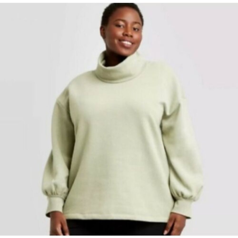Women's Plus Size Long Sleeve Sweatshirt Pale Green 2X Turtleneck Pullover